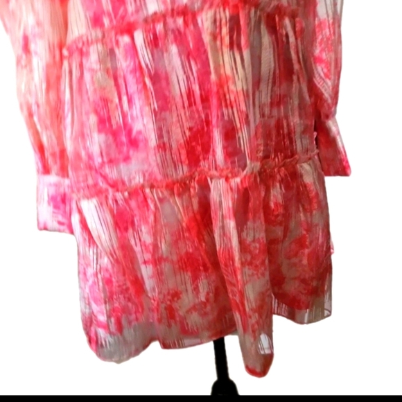 Marchesa Notte Womens Pink Gathered Metallic Fil Coupé Organza Mini Dress 4 - Picture 6 of 16